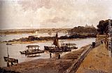 Famous Castle Paintings - Shipping On The Waal Near Woudrichem, With Loevestein Castle Beyond